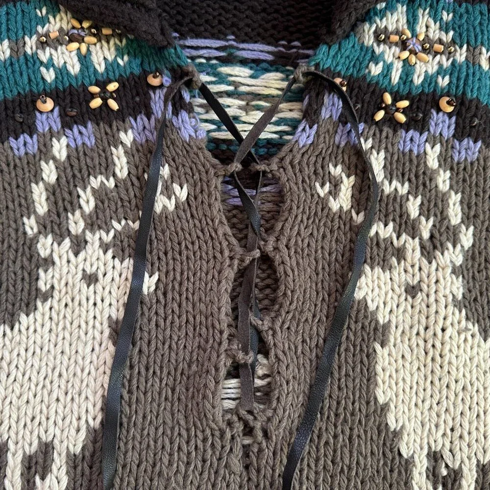 LaROK Woodsman Beaded Lace Up Reindeer Wool Sweater aso Jessica Simpson S - Picture 5 of 16